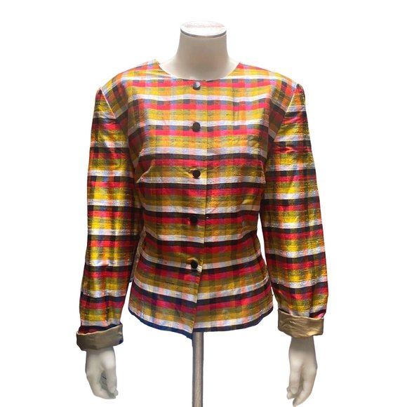 Maggy London 100% Silk Plaid Dressy Cocktail Blazer Jacket Size 14 - Picture 1 of 5